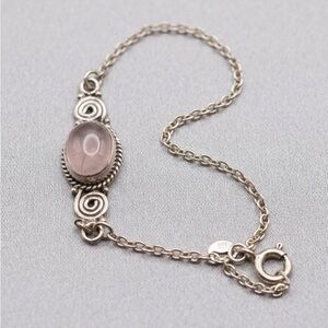 Sterling Silver Rose Quartz Bracelet - 925 Chain